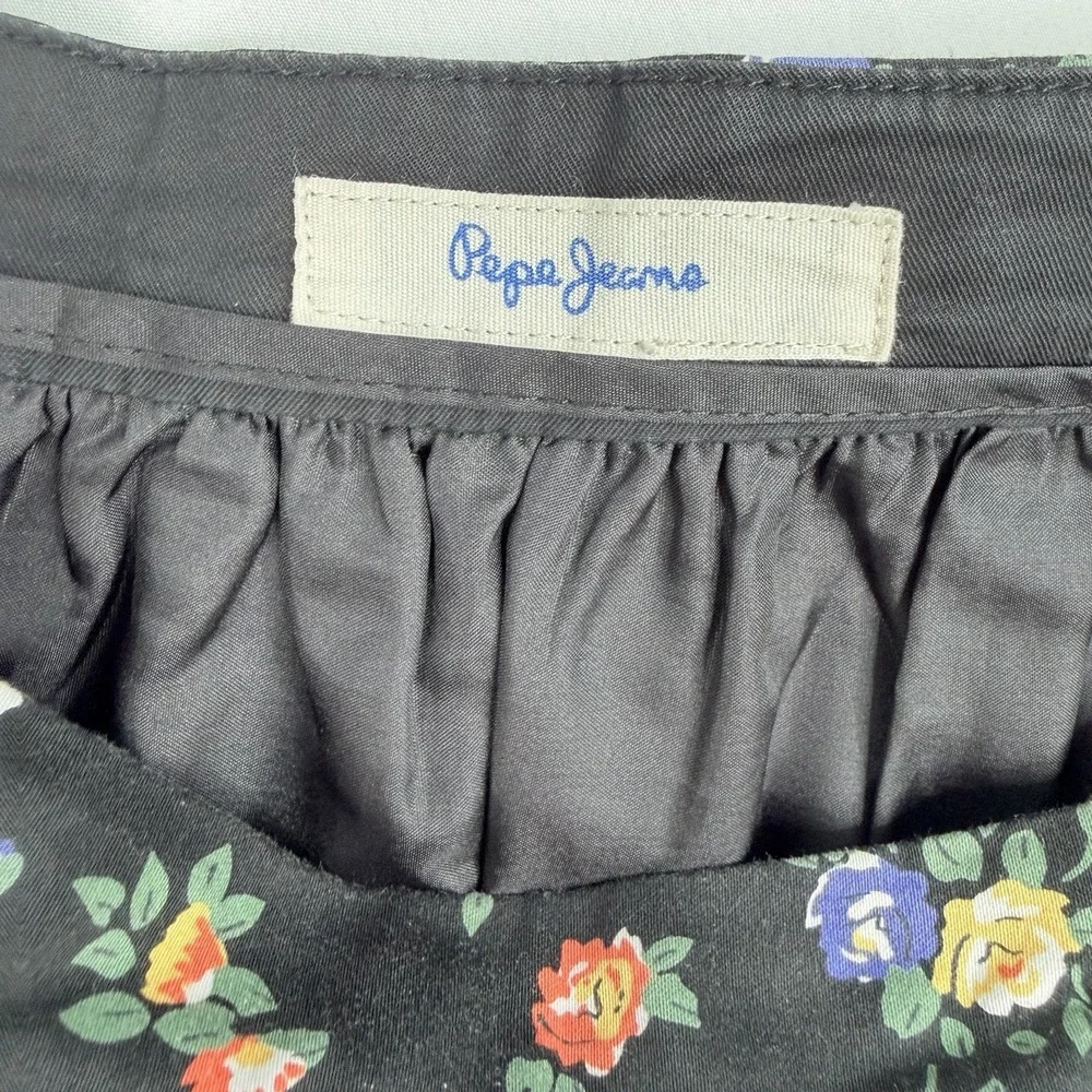 Vintage Pepe Jeans wrap Mini Skirt Floral print Black & Multicolor SZ-M